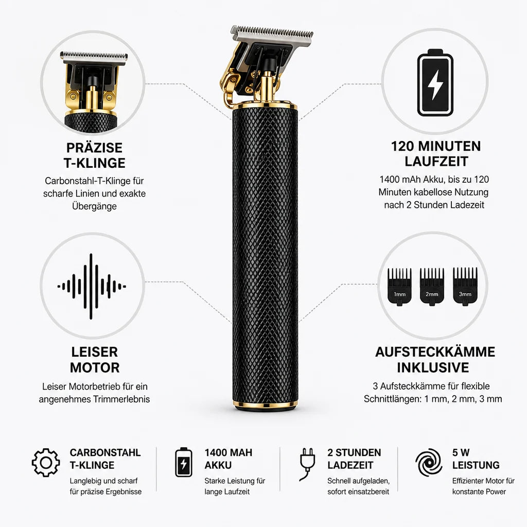 Carbon Steel T-Blade Cordless Hair and Beard Trimmer