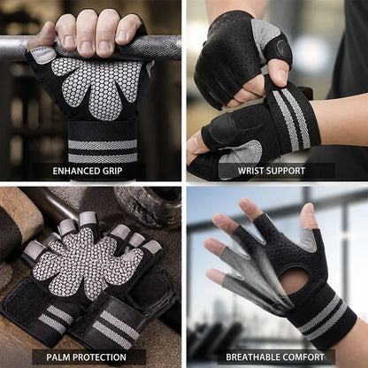 Non-slip Microfiber Padded Wrist Bands Fitness Gloves (Half-finger)