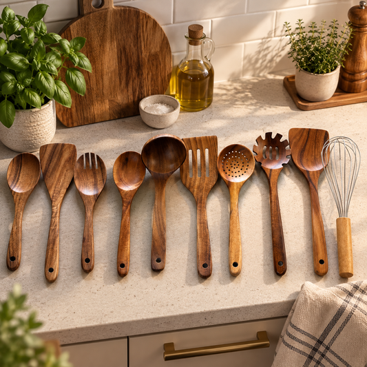 Teak Wood Kitchen Utensils Set 10-Piece