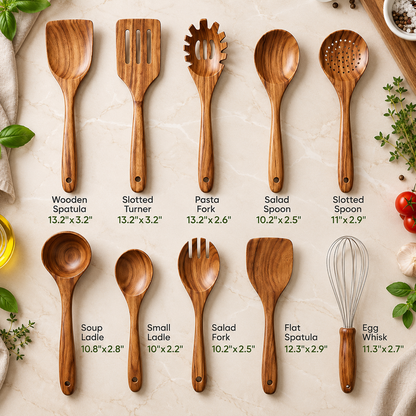 Teak Wood Kitchen Utensils Set 10-Piece
