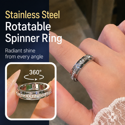 Rotatable Spinner Ring made of Titanium Steel with Cubic Zirconia